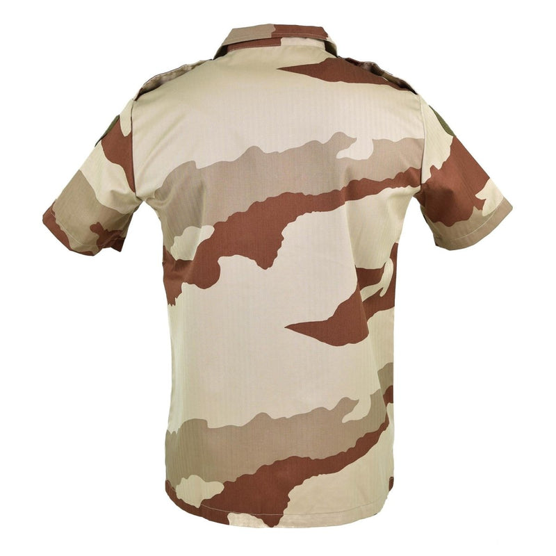 Back view of Genuine French Army F2 desert camo short sleeve military surplus shirt with brown and beige pattern