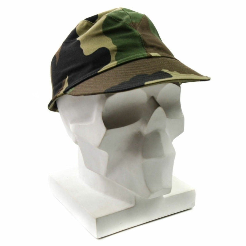 Vintage French army field cap F1 in CCE camouflage pattern displayed on a white mannequin head.