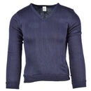 Genuine French Military School blue V-neck jersey sweatshirt made of lightweight breathable cotton fabric.