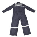Dark blue thermostable French Navy marine coverall jumpsuit with reflective bands and Marine Nationale text on back