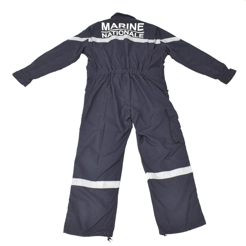 Dark blue thermostable French Navy marine coverall jumpsuit with reflective bands and Marine Nationale text on back