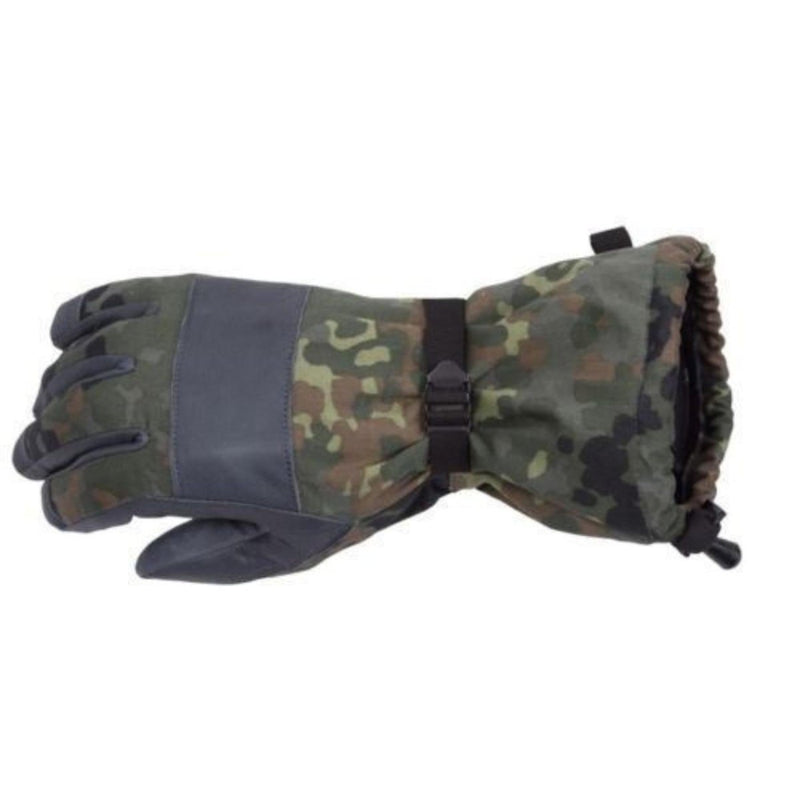 German army flecktarn camo winter gloves with leather grip and reinforced knuckles for tactical protection and warmth