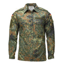 Women’s German military field shirt in Flecktarn camo with snap buttons and multiple pockets for tactical use