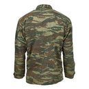 Back view of genuine Greek military jacket in durable dark lizard camouflage with long sleeves and reinforced elbows