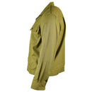 Side view of genuine Hungarian army khaki long sleeve officer shirt with buttoned cuffs and shoulder epaulettes