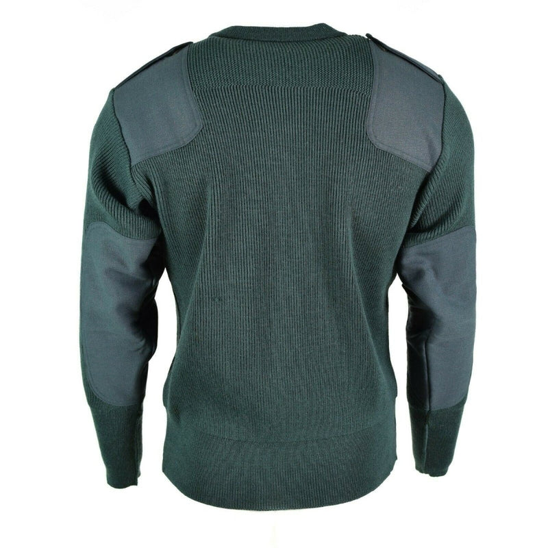 Back view of Genuine Spanish Army Commando Jumper with reinforced shoulders and elbows in dark green military knit