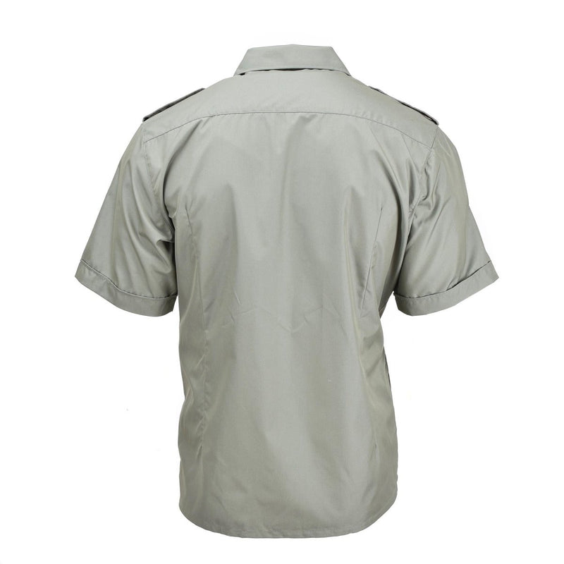Back view of genuine Spanish Navy Armada olive short sleeve formal marine shirt with epaulettes
