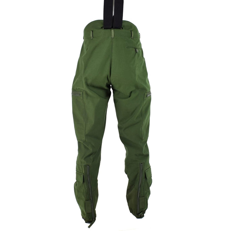 Genuine Swedish military thermal tanker pants in olive BDU style with braces, designed for extreme cold weather protection.