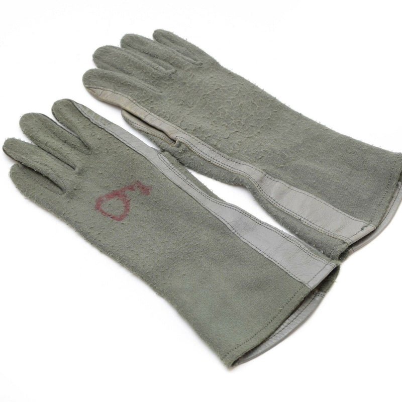 Genuine US Army combat gloves in olive drab with Nomex and Aramid Fiber for flame resistance and durability.