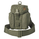 Helikon-Tex Essential Kit Bag in olive cordura with multiple compartments and adjustable strap for tactical use.
