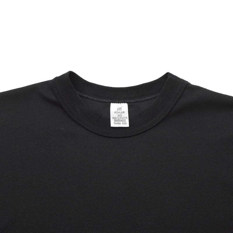 Black Leo Kohler military first layer undershirt with crew neck, designed for comfort and durability in army use.