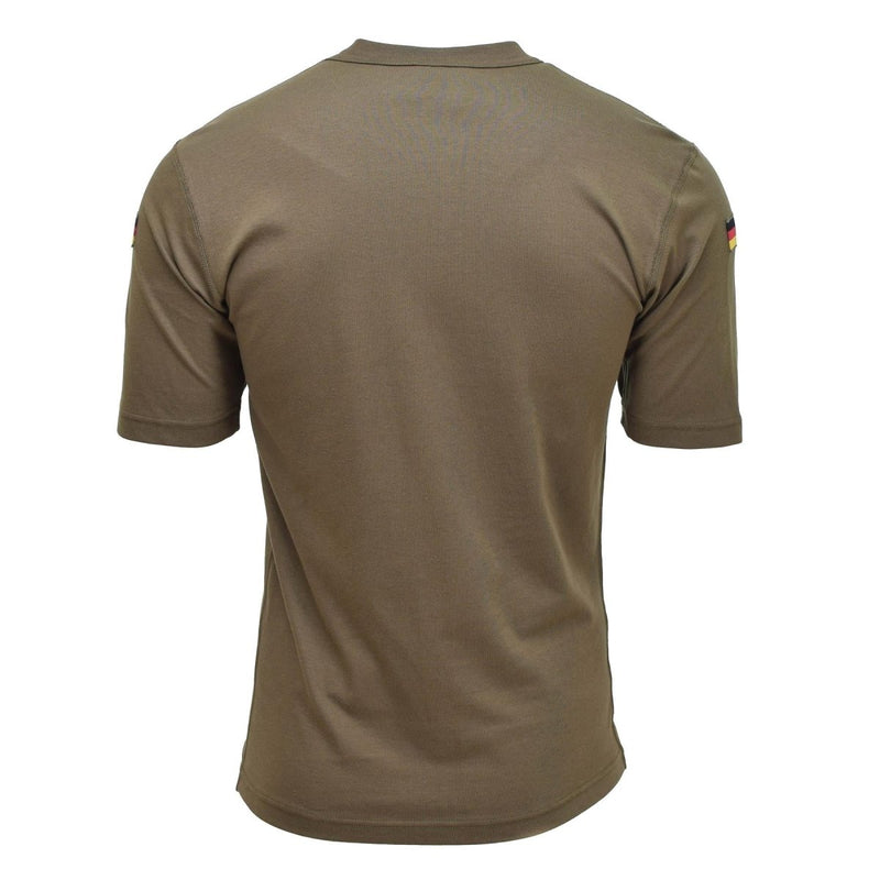 Back view of Leo Kohler tactical military short sleeve t-shirt in tropical olive for men.