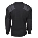 Back view of black MFH Brand German army sweater with reinforced rib-knit shoulder and elbow patches