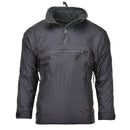 Black lightweight MFH thermal hooded Anorak jacket with front and side zip pockets for sports and outdoor activities.