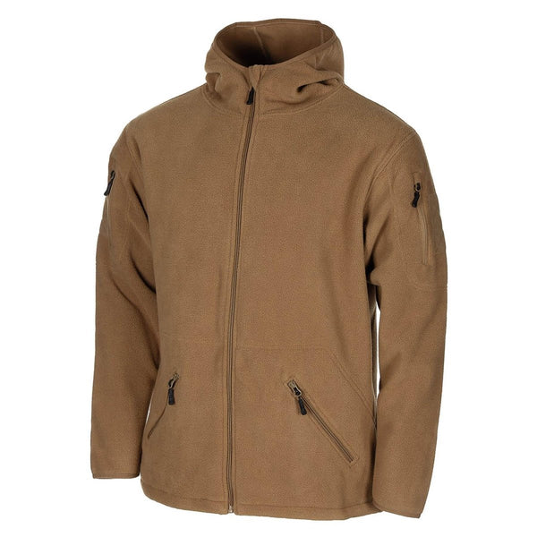 MFH military style tan tactical hooded fleece jacket outdoor hiking full zip NEW - GoMilitar