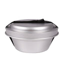 Compact MIL-TEC aluminum camping cookware set with two pots, pan, and carrying strap for hiking and outdoor cooking.