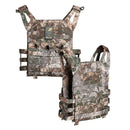 MIL-TEC Gen II camouflage plate carrier vest with MOLLE webbing, adjustable straps, and padded shoulders for tactical use.