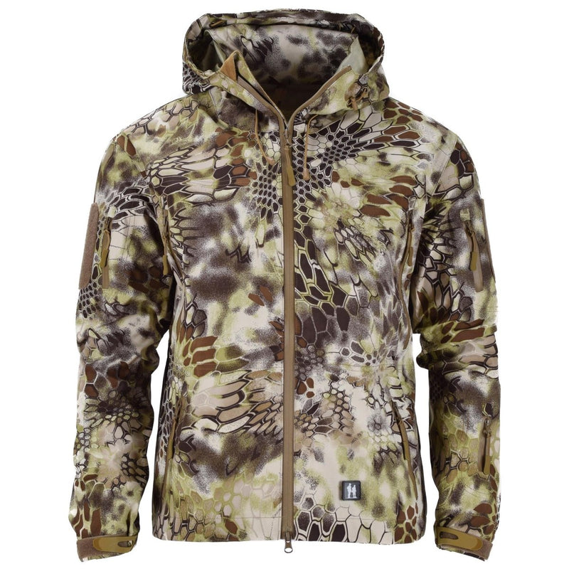 Mil-Tec MANDRA camo waterproof hardshell jacket for men with adjustable hood and multiple pockets.