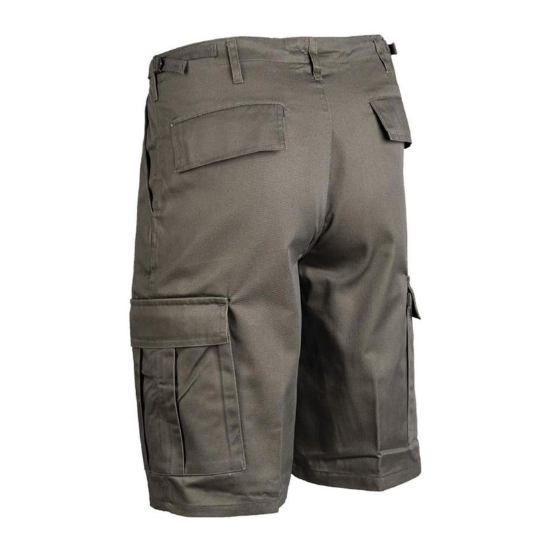 Mil-Tec olive drab military style cargo bermuda shorts with multiple pockets and adjustable waist for comfort.