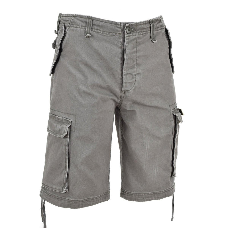 Mil-Tec gray military-style paratrooper cargo shorts with multiple pockets and belt loops for outdoor use.