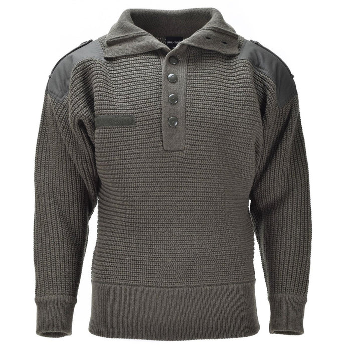 Mil - Tec Brand Sweater Austrian Army style Alpine Pullover Knit Men Olive OD Wool - GoMilitar