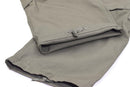 Close-up of olive green Mil-Tec ripstop cargo pants with durable fabric and reinforced stitching details