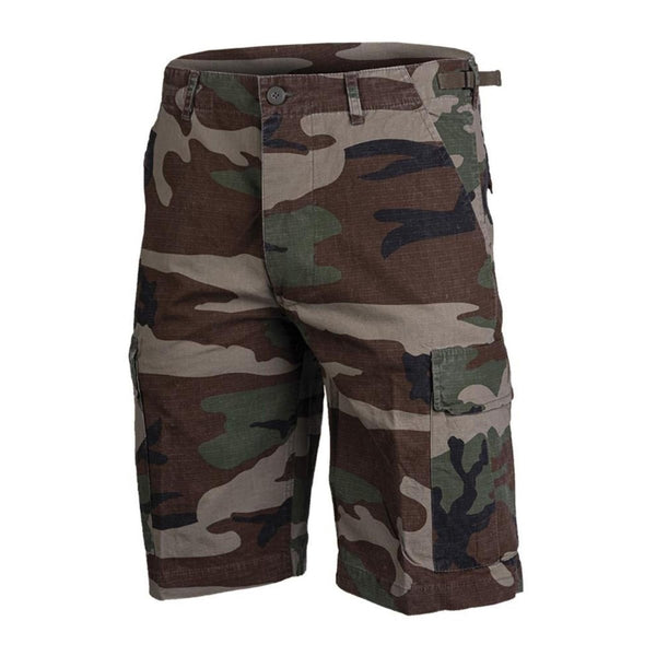 Mil-Tec Brand U.S. Army style prewashed woodland camo lightweight ripstop shorts