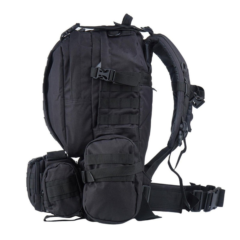 tactical backpack with external pouches in black color