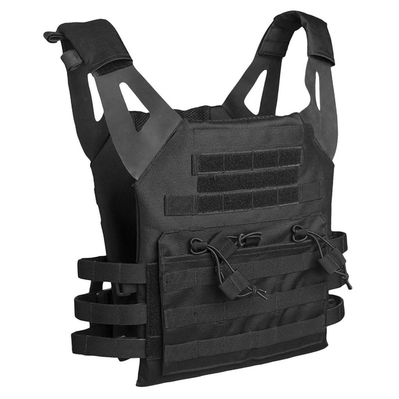 Black MIL-TEC Gen II military plate carrier vest with adjustable straps and MOLLE webbing for tactical gear attachment.