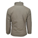 Back view of MIL-TEC reversible cold weather jacket in olive green, windproof and insulated for outdoor use.