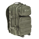 Olive MIL-TEC U.S. Assault style tactical backpack with multiple compartments and MOLLE system, 20L capacity for hiking and outdoor use