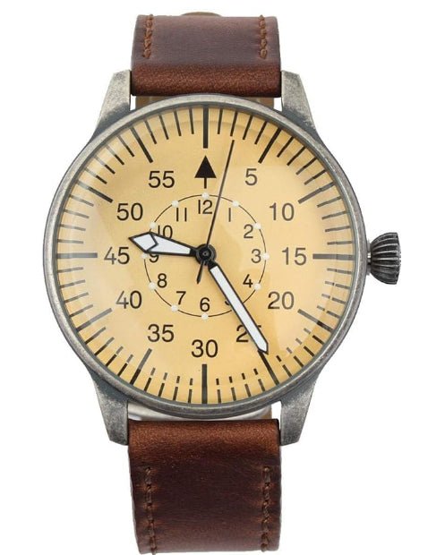 MIL-TEC Vintage Army Quartz Watch Pilot Natural Leather Bracelet Brown