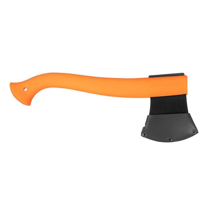 MORAKNIV lightweight outdoor axe with orange ergonomic handle and black boron steel blade with protective cover.