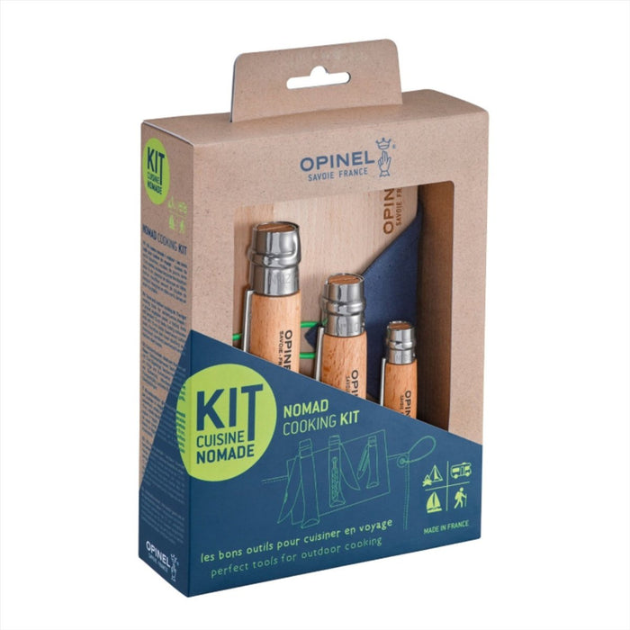 Opinel Nomand Cooking Set Outdoor 5 Piece Knife Board Towel Travel Kit Blue - GoMilitar