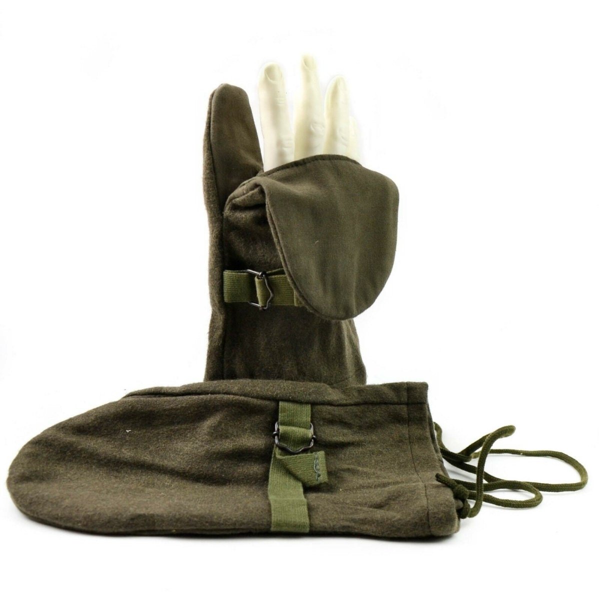 Original Austrian Army Wool Trigger Finger Mittens Winter Gloves Olive