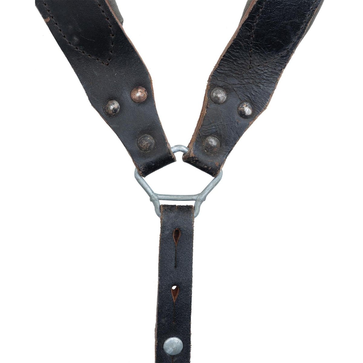 Original Austrian army Y-Strap braces genuine leather vintage military surplus