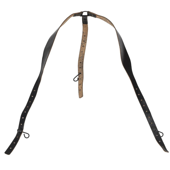Original Austrian military leather suspender Y - strap adjustable black vintage - GoMilitar