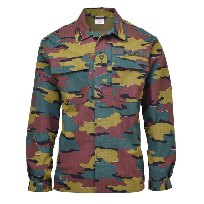 Original Belgian Army field combat shirt in jigsaw camouflage pattern, made with durable ripstop fabric and functional design