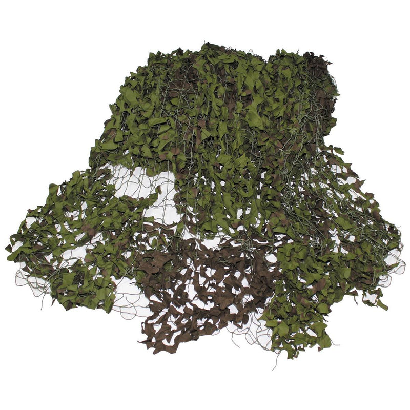 Green and brown camouflage netting on a white background