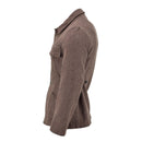 Side view of original Bulgarian vintage brown military wool jacket with buttoned closure and warm winter design