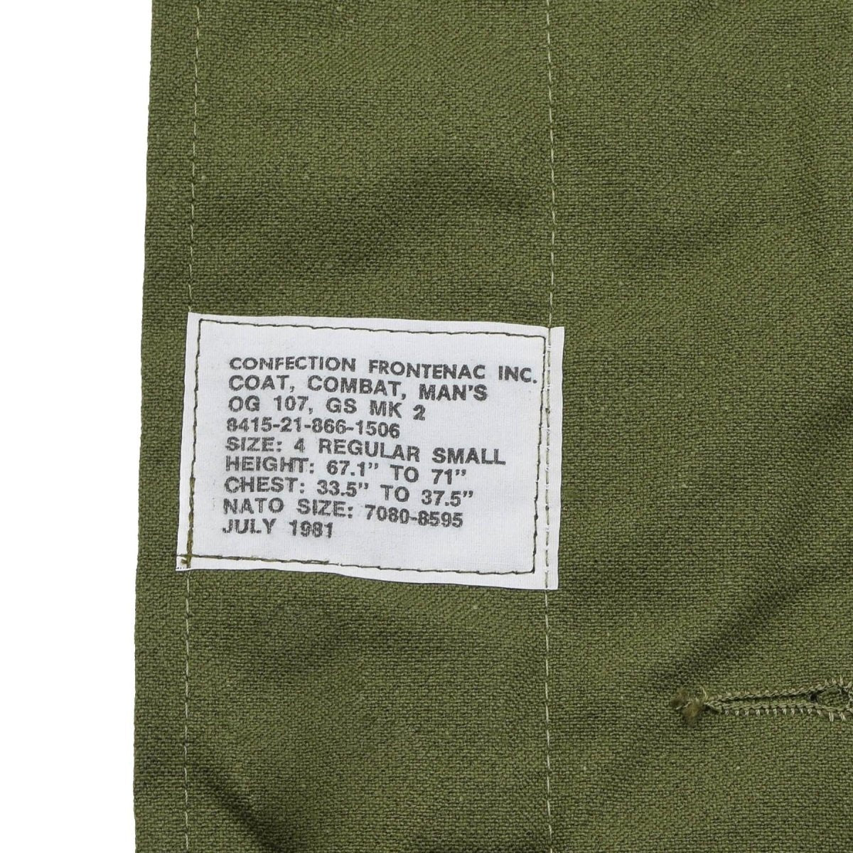 Original Canadian Army Field Jacket Combat Military Surplus Olive Green