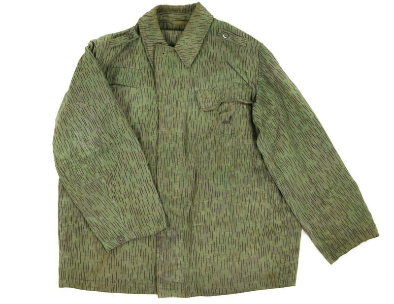 Vintage Czech army M60 field jacket in raindrop camouflage pattern with reinforced elbows and multiple pockets