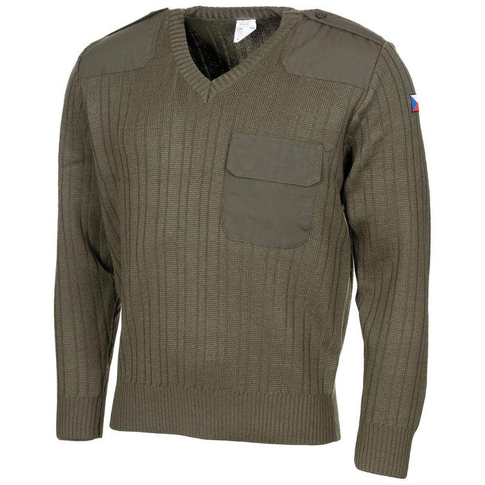 Original Czech army Sweater Jumper Olive Drab Wool V-neck military surplus unused pullover - GoMilitar