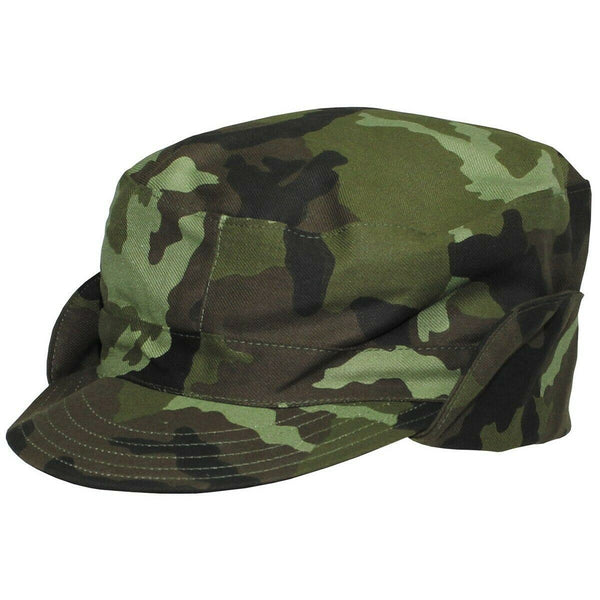 Original Czech Military M95 woodland camouflage field cap with neck cover, durable and breathable for outdoor use