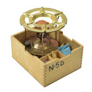 Vintage Czech military liquid fuel camping stove set with burner and pot stand in wooden storage box