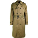 Original Dutch Army trench coat for men in khaki with belt, epaulets, buttoned cuffs, and lined interior for comfort.