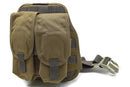 Original Dutch Military coyote nylon drop leg platform with two molle magazine pouches and adjustable strap buckle