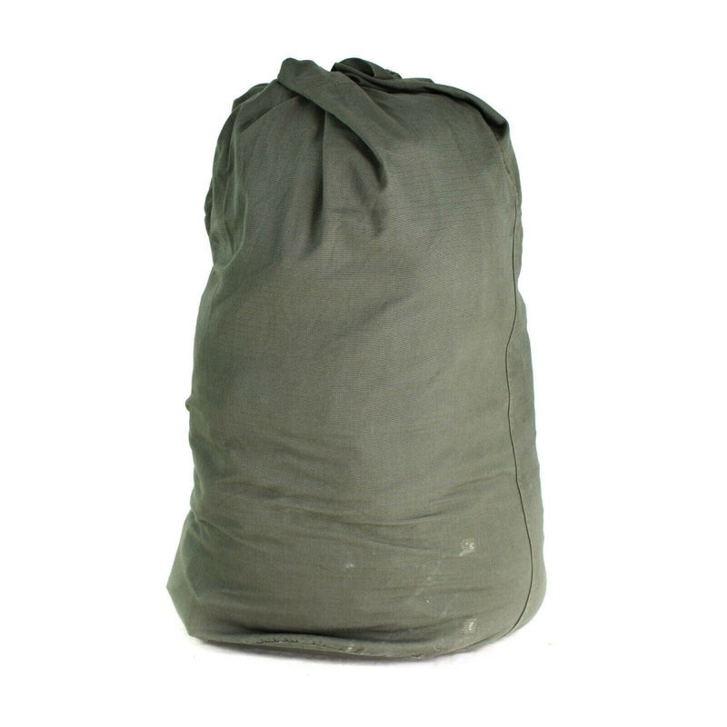 Original Dutch military duffel bag in olive, 100 liters, made of durable ripstop canvas with sturdy carry straps.