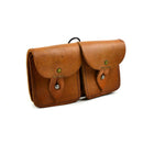 Vintage brown leather French army double magazine pouch with metal button closures and sturdy stitching