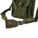 Original French Army green canvas magazine pouch with adjustable shoulder strap and secure clasp for five magazines.